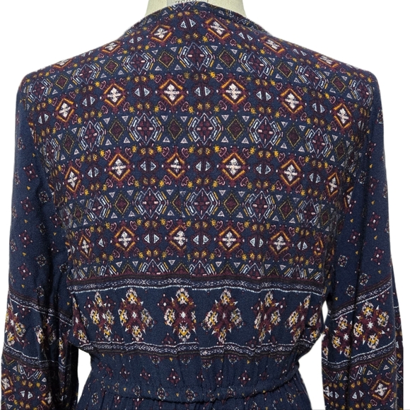 Knox Rose Boho Print Dress Embroidery Blue Midi Size Large - Picture 9 of 16